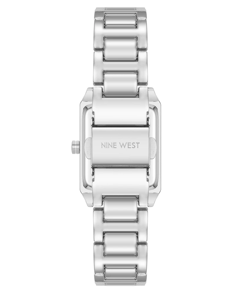 Nine West Women's Quartz Rectangular Silver-Tone Metal Alloy Bracelet Watch, 24mm