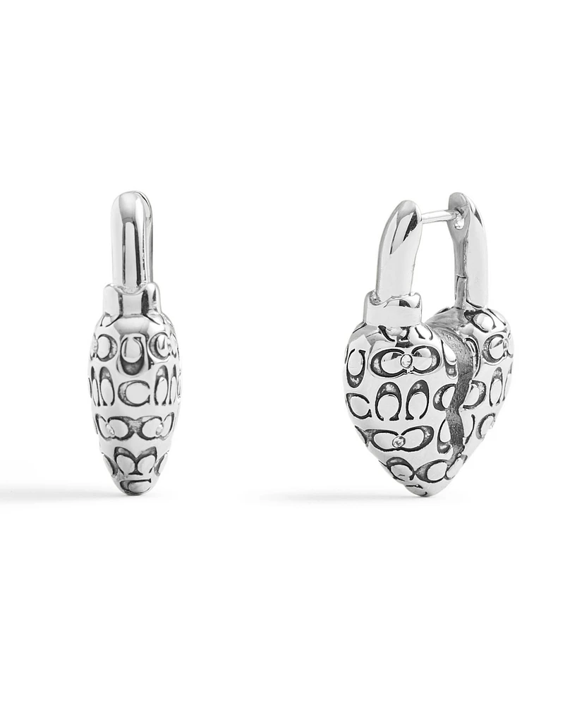 Coach Faux Stone Signature Quilted Broken Heart Huggie Earrings