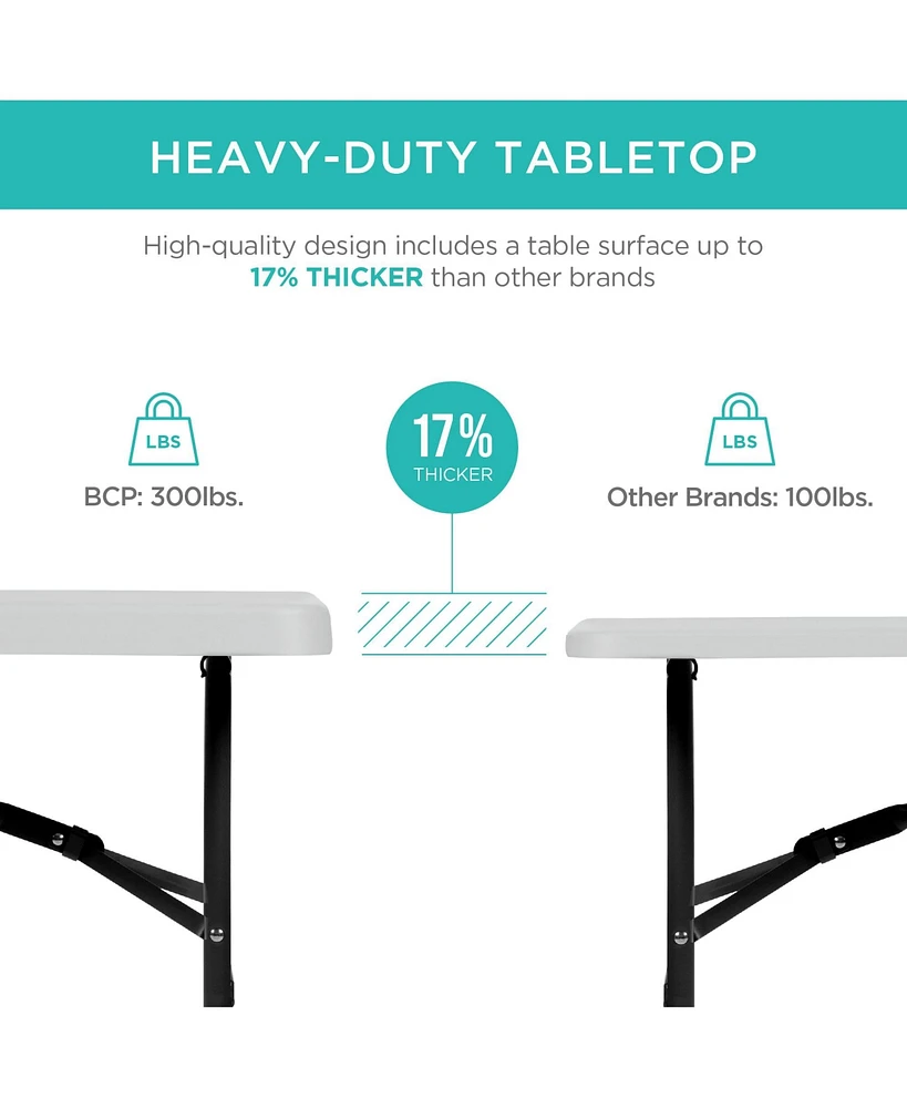 Best Choice Products 4ft Plastic Folding Table, Indoor Outdoor Heavy Duty Portable w/ Handle, Lock for Picnic