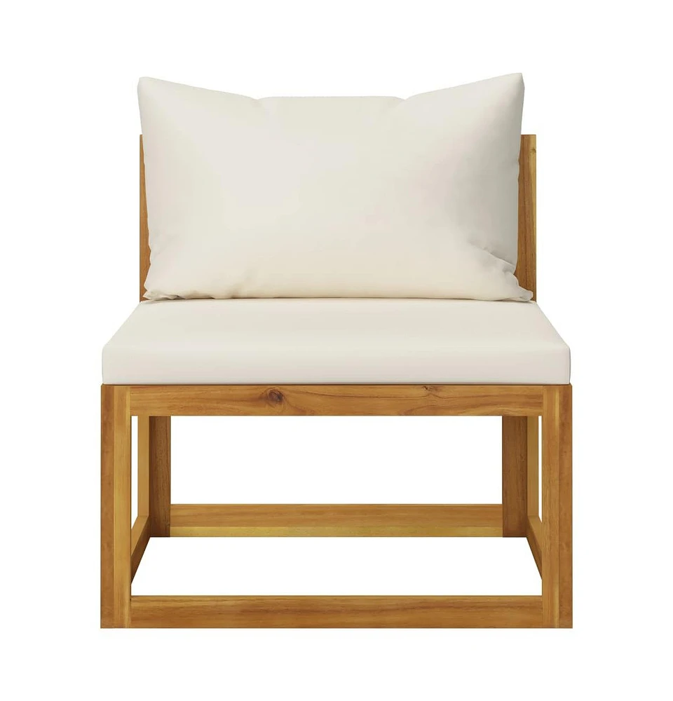 Sectional Middle Sofa & Cream White Cushion Solid Acacia Wood