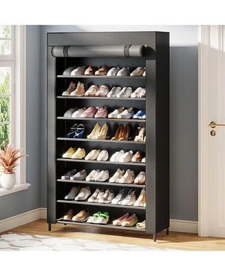 Tribesigns 10 Tier Shoes Rack with Cover,50 Pair Large Shoe Stand, Non-Woven Storage Cabinet