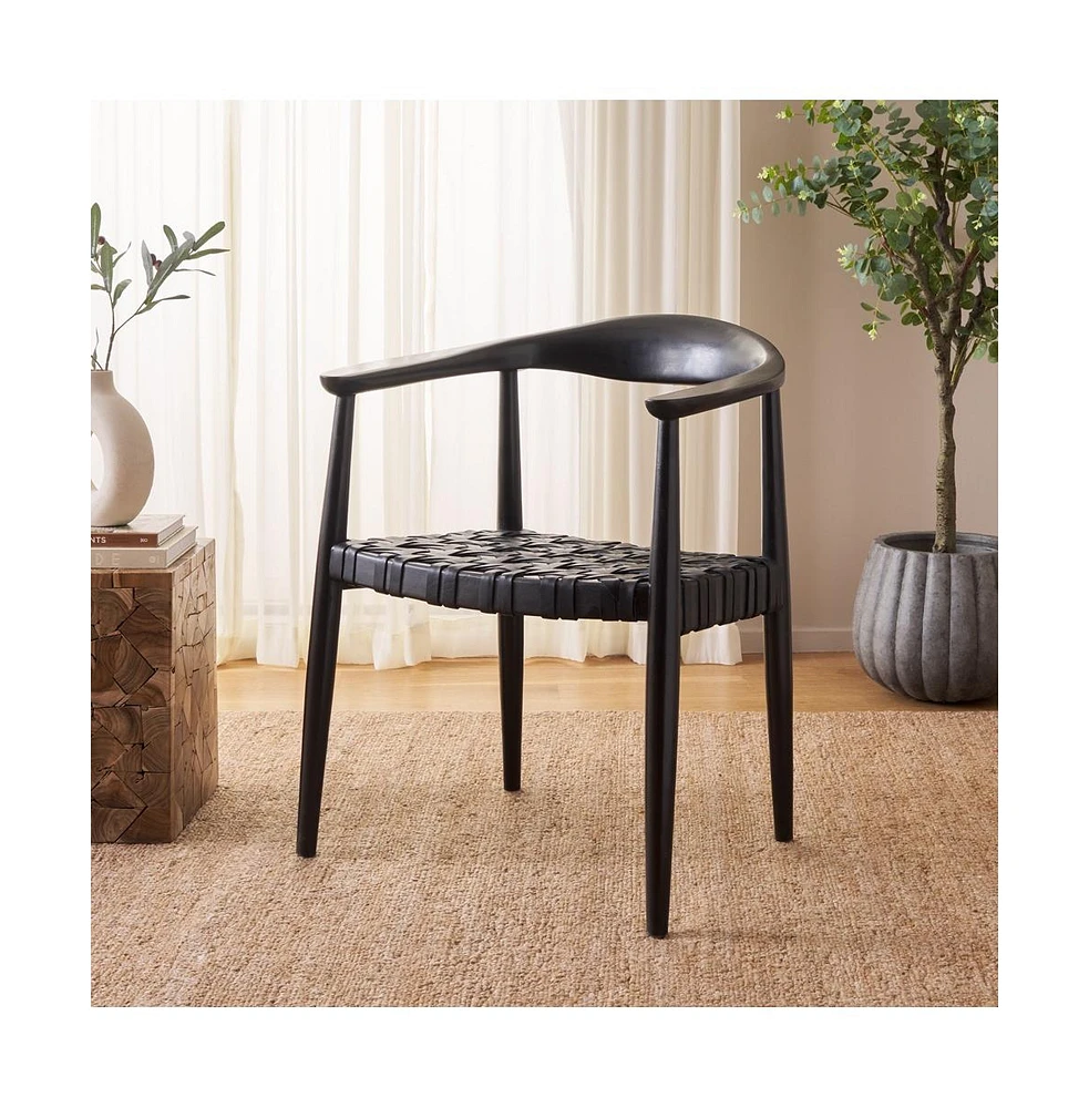 Walda Leather Woven Accent Chair