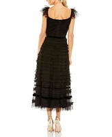 Mac Duggal Women's Ruffle Cap Sleeve Embellished Tiered Midi Dress