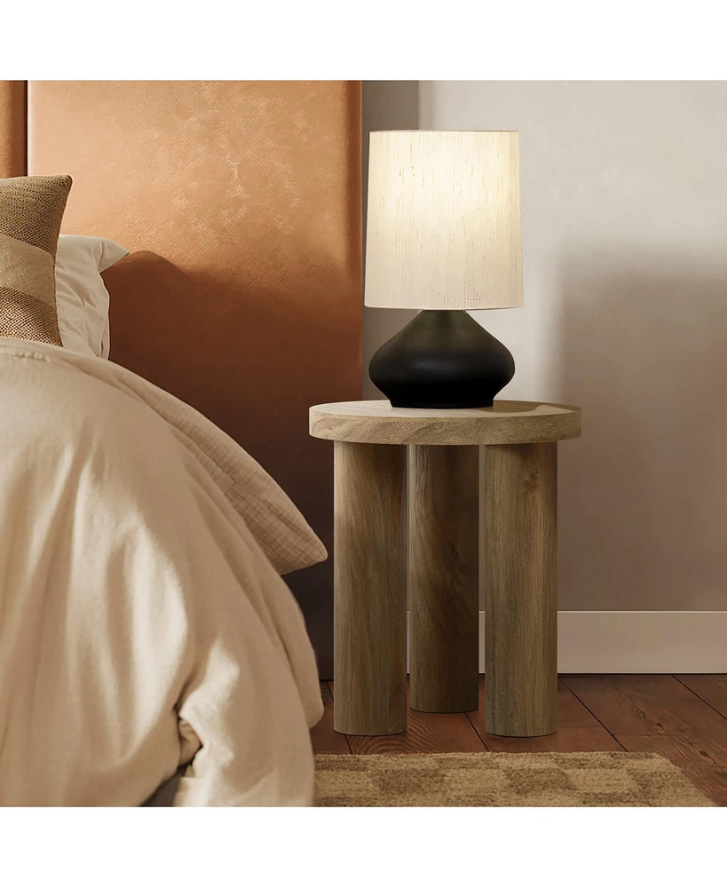 LuxenHome Oak Finish Manufactured Wood Round Side Table with 3 Pillar Legs