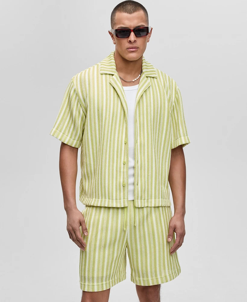 Mode of One Men's Vertical-Stripe Camp Collar Shirt, Exclusively at Macy's