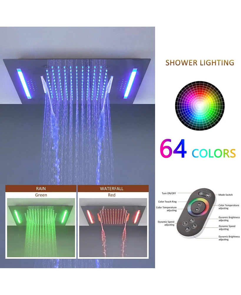 Chrome Luxury 4-Way Thermostatic Shower System with Led and Music Player Shower Faucet Set with Handheld Shower Head and Body Jets