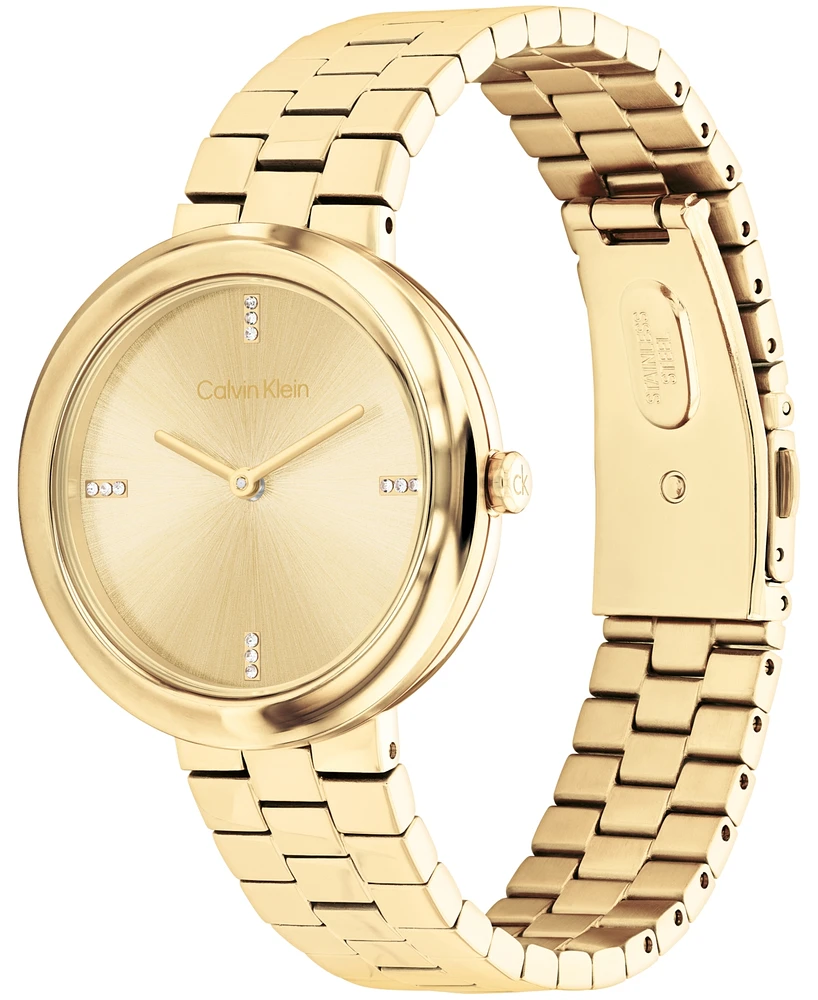Calvin Klein Women's Twisted Bezel Gold Tone Stainless Steel Bracelet Watch, 34mm
