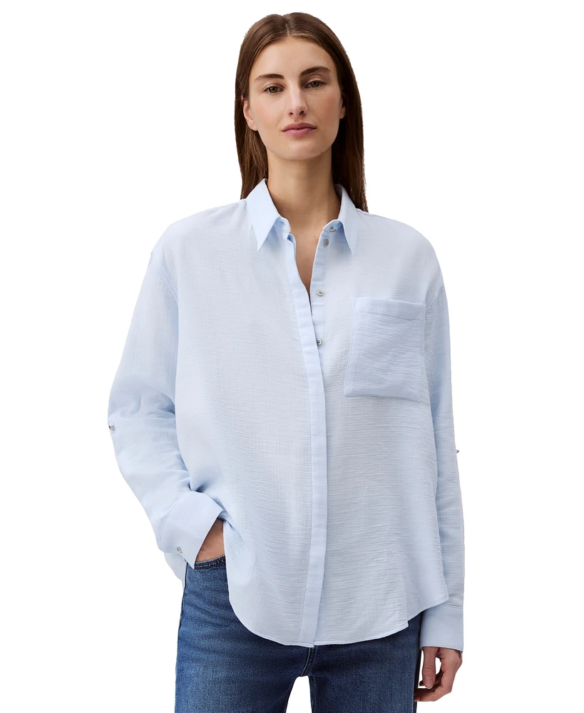 Calvin Klein Jeans Women's Double Gauze Roll-Tab-Sleeve Button-Down Shirt