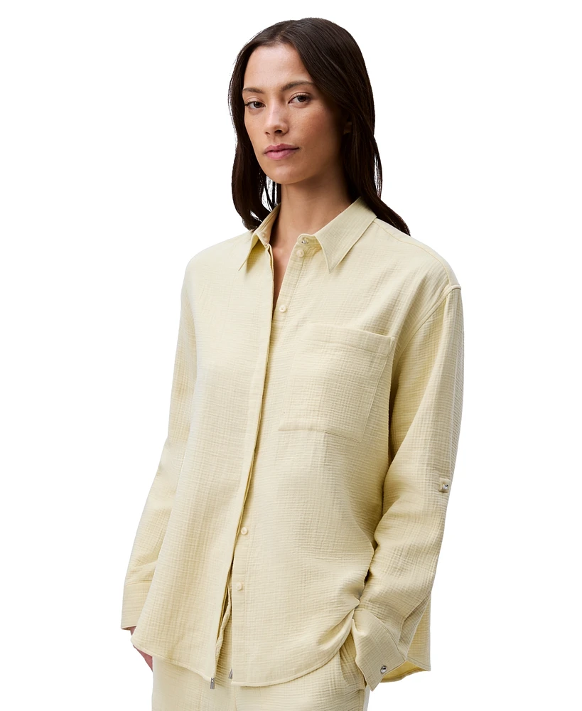 Calvin Klein Jeans Women's Double Gauze Roll-Tab-Sleeve Button-Down Shirt