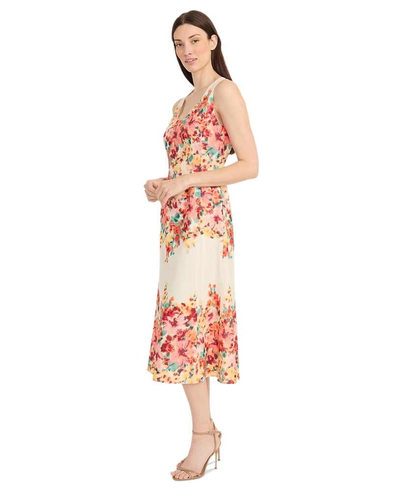 Maggy London Women's Floral-Print Cotton Midi Dress