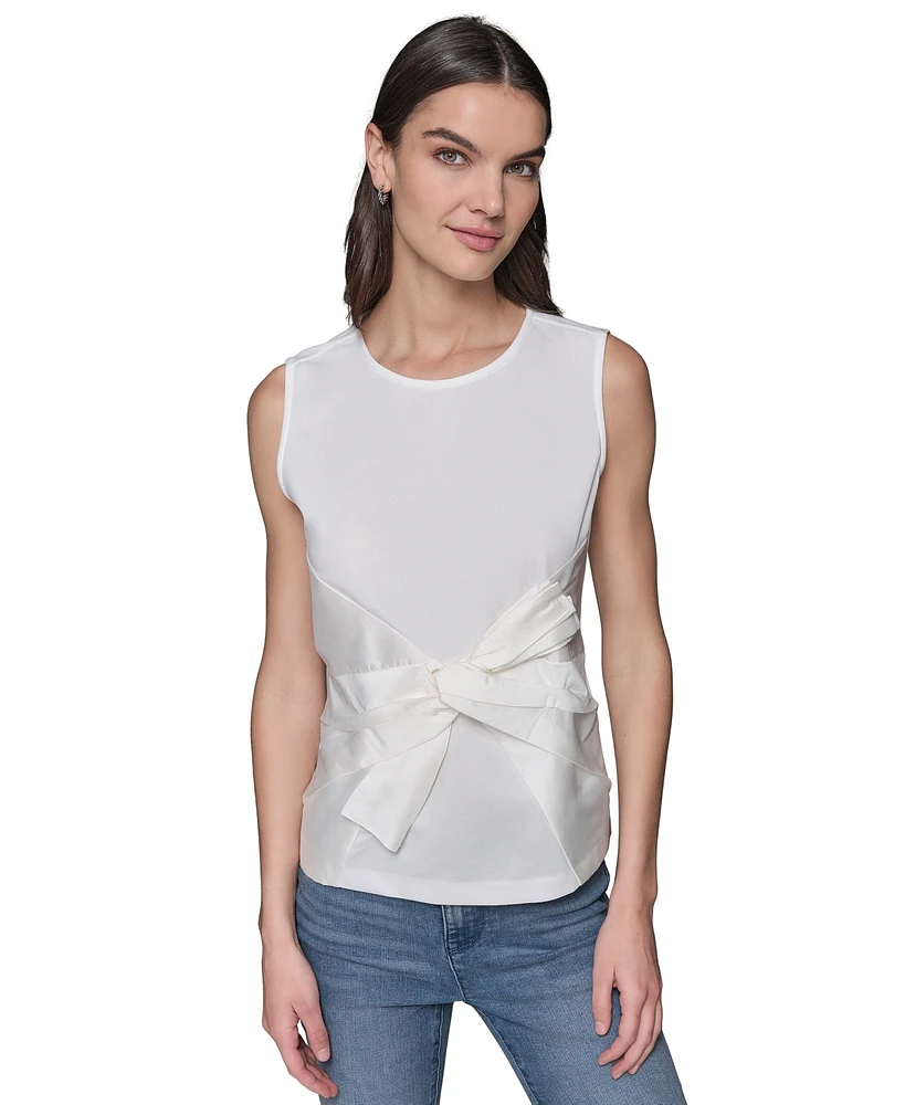 Karl Lagerfeld Paris Women's Sleeveless Satin Bow Top