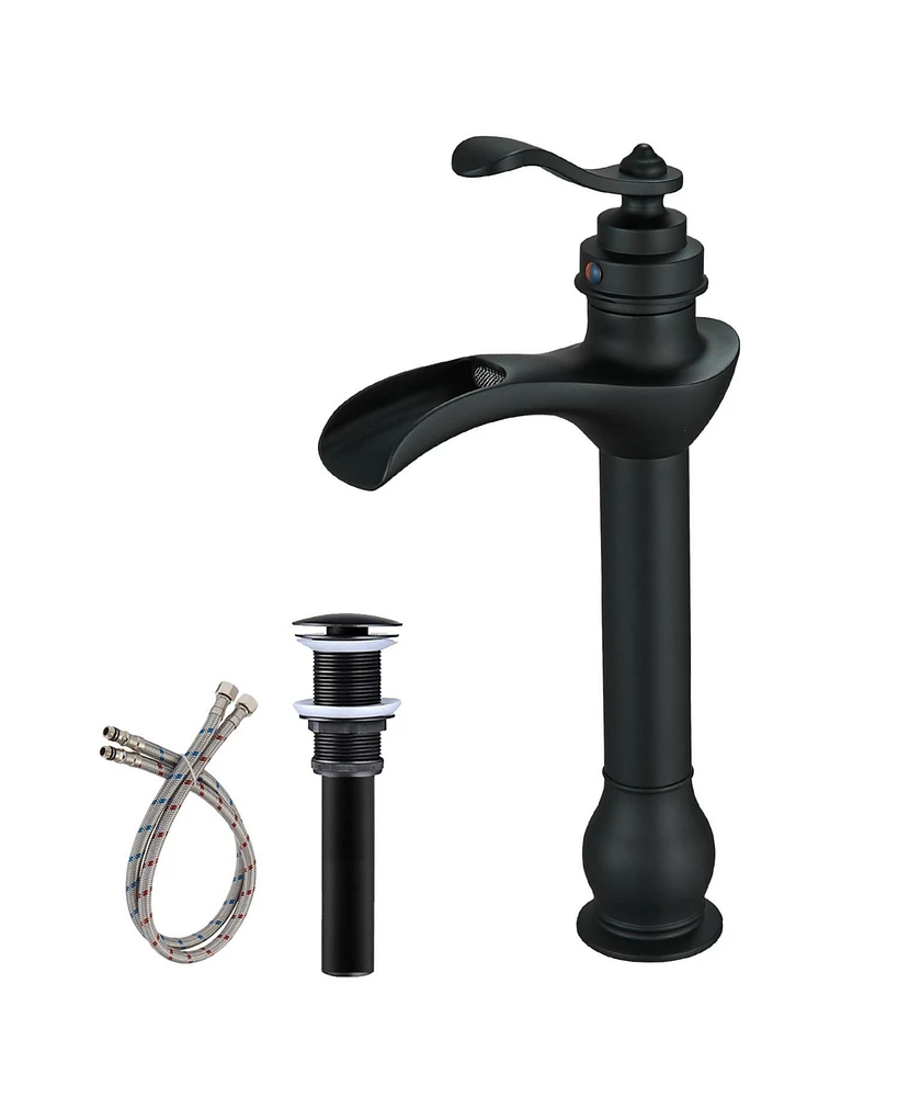 Waterfall Single Hole Single-Handle Vessel Bathroom Faucet With Pop-up Drain Assembly Polished Chrome