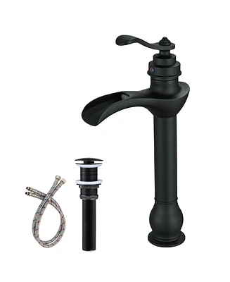 Waterfall Single Hole Single-Handle Vessel Bathroom Faucet With Pop-up Drain Assembly Polished Chrome