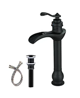 Waterfall Single Hole Single-Handle Vessel Bathroom Faucet With Pop-up Drain Assembly Polished Chrome