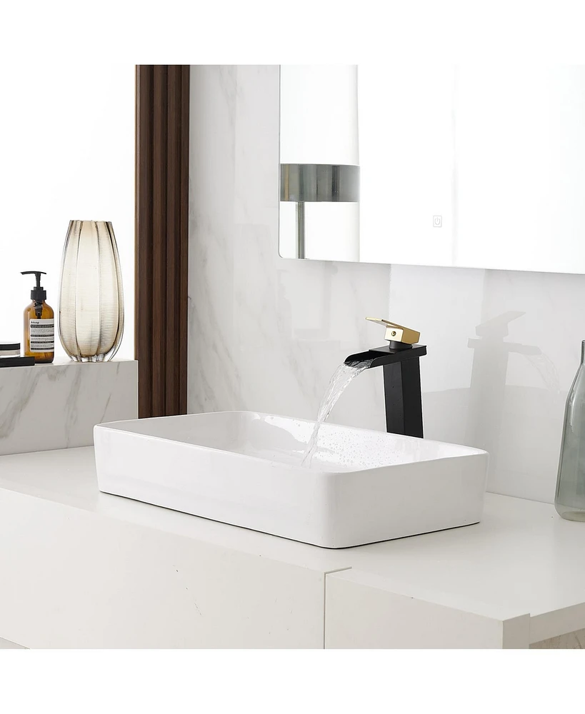 Waterfall Single Hole Single Handle Bathroom Vessel Sink Faucet With Pop-up Drain Assembly in Matte Black