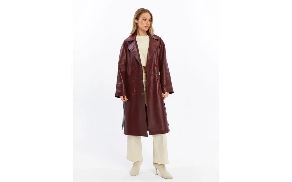 Furniq Uk Women's Leather Trench Coat