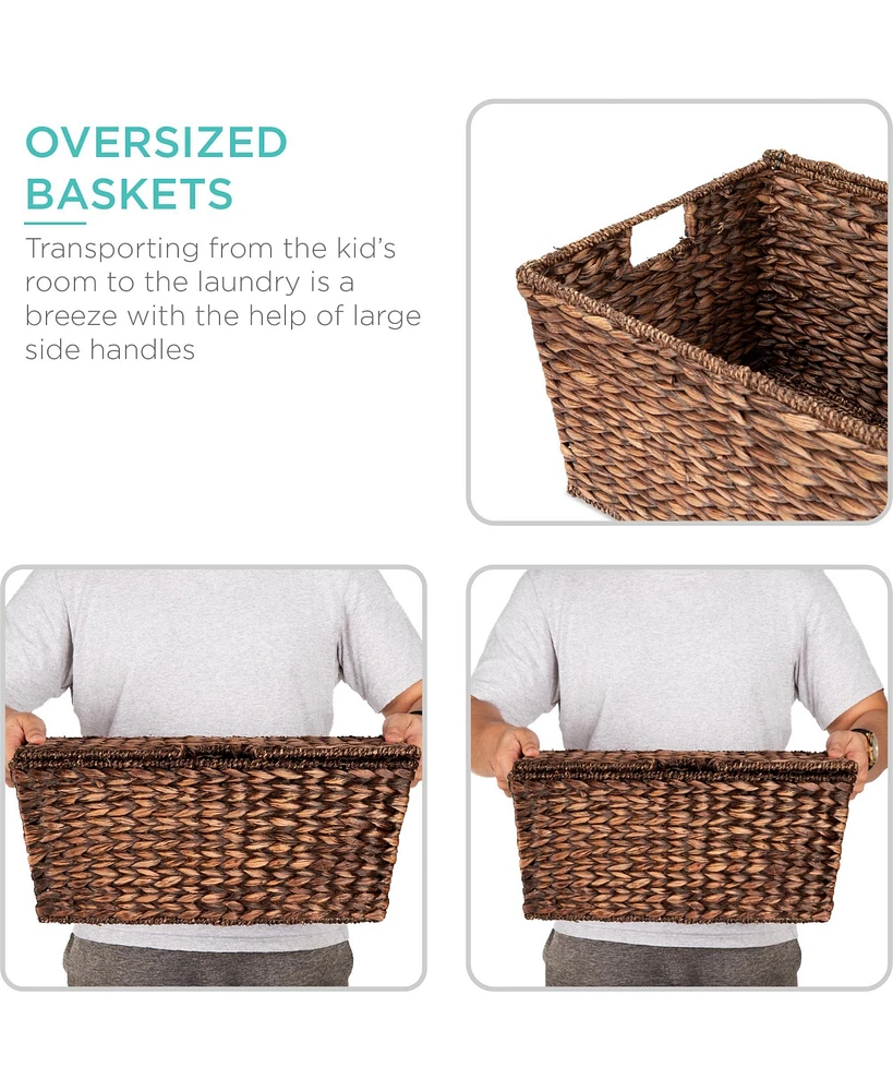 Best Choice Products Set of 2 Xl Water Hyacinth Woven Tapered Storage Basket Chests w/ Attached Lid, Handle Hole
