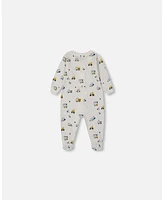 Deux par Baby Boys Printed Cotton One-Piece Pajama Off-White And Multi Truck