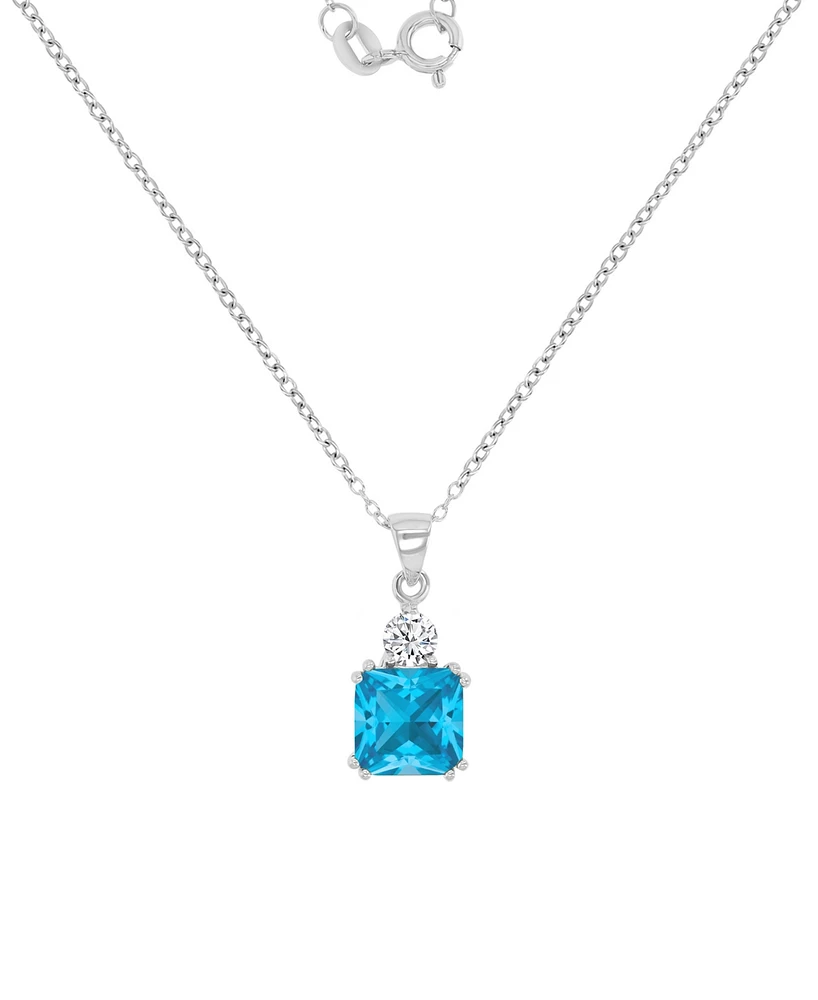 Blue & White Cubic Zirconia 18" Pendant Necklace Sterling Silver