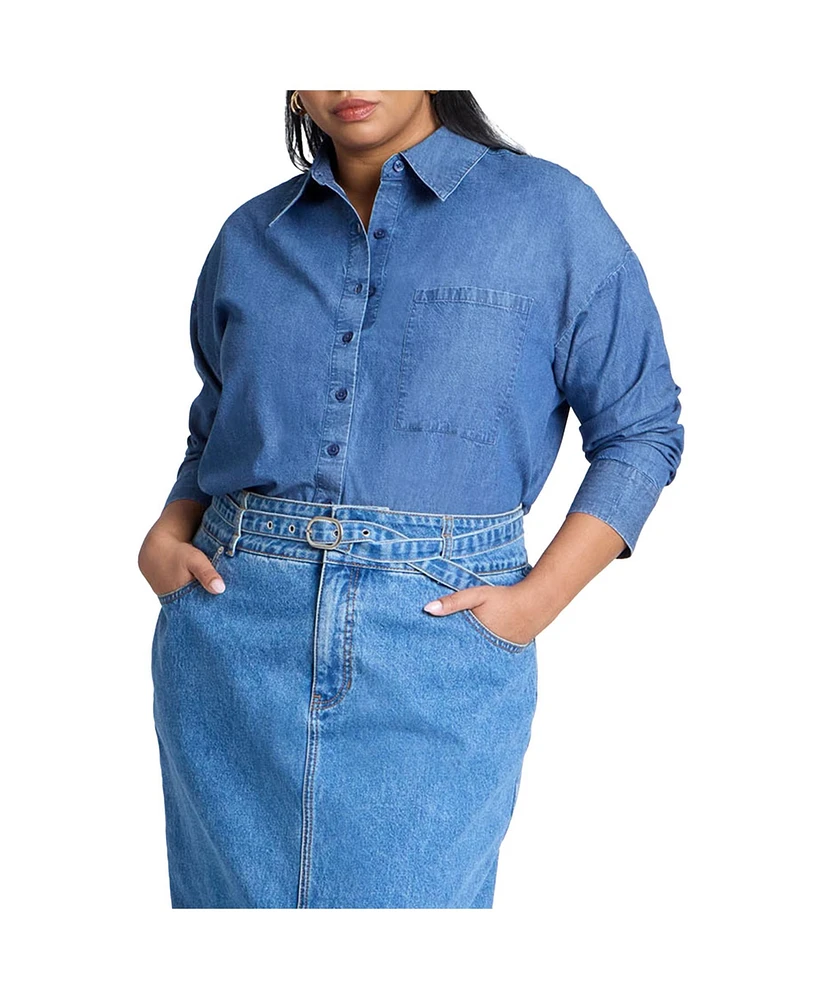Eloquii Women's Elements Oversized Chambray Top