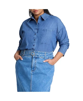 Eloquii Women's Elements Oversized Chambray Top