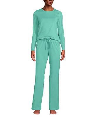 Lands' End Women's Knit Pajama Set Long Sleeve T-Shirt and Pants