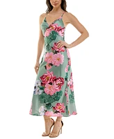 Katia Rae Juniors' Floral Satin Twist-Front Cutout Dress