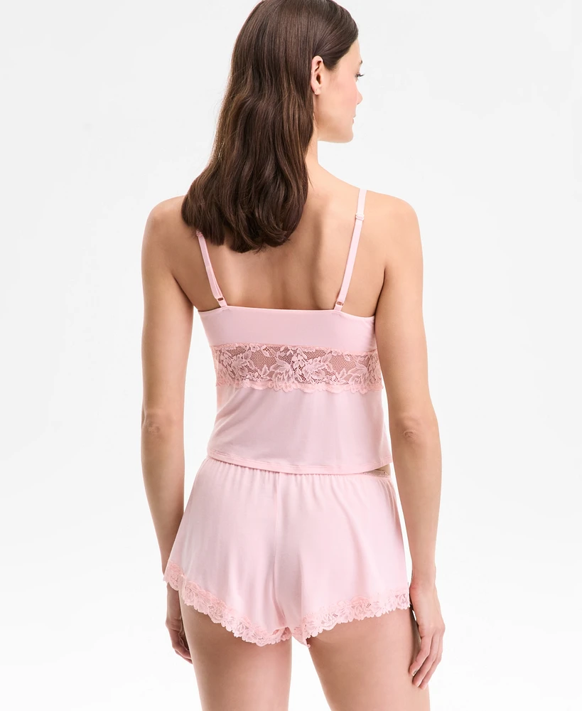 I.n.c. International Concepts Women's Knit Lace-Trim Short Pajama Set, Exclusively at Macy's
