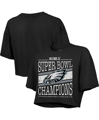 Majestic Women's Black Philadelphia Eagles Super Bowl Lix Champions Extra Point Boxy Crop Top