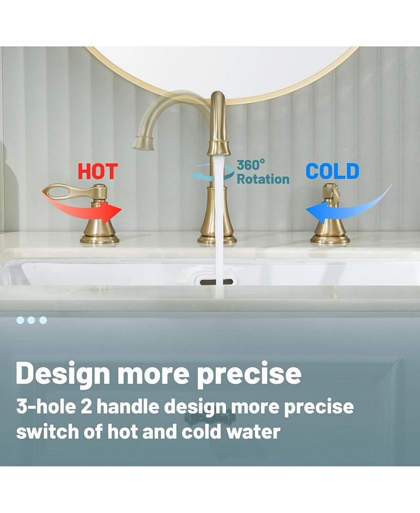 2-Handle Bathroom Sink Faucet with Drain Assembly and Supply Hose Lavatory Mixer Double Handle Tap Deck Mounted, Brushed Gold
