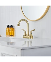 Two Handle Bathroom Faucet with Drain Assembly 4-Inch Centerset Sink 3 Hole Lavatory Vanity Faucets Pop-up Drain, Bru