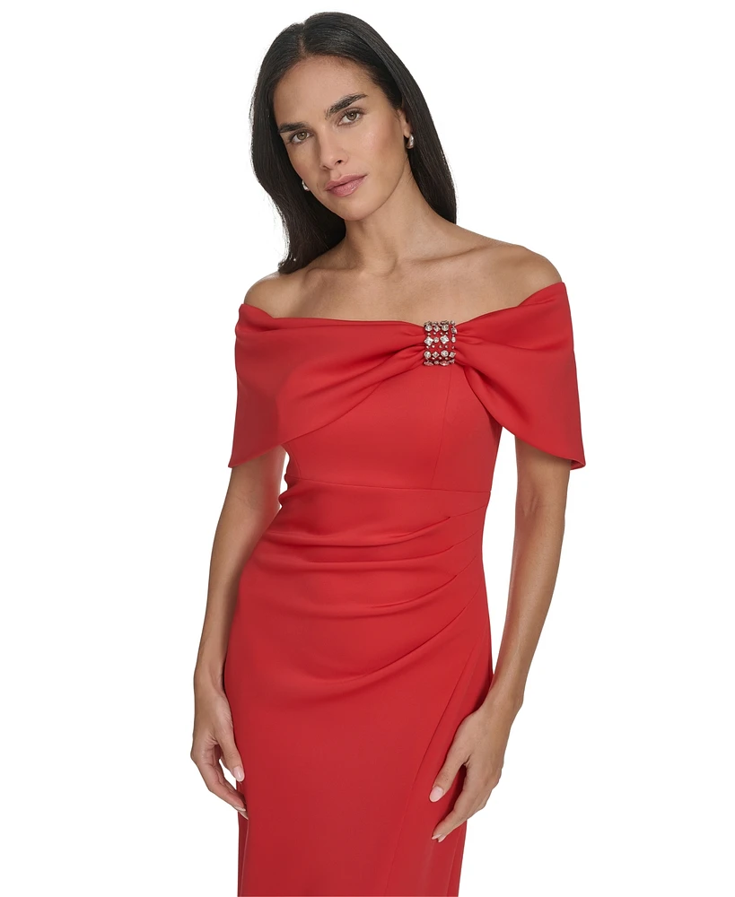 Jessica Howard Women's Off-The-Shoulder Scuba Gown