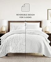ienjoy Home Sprouting Vines Stripe Reversible 3-Pc. Lightweight Quilt Set
