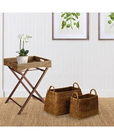Burma Rattan Narrow Magazine Baskets, Set Of 2