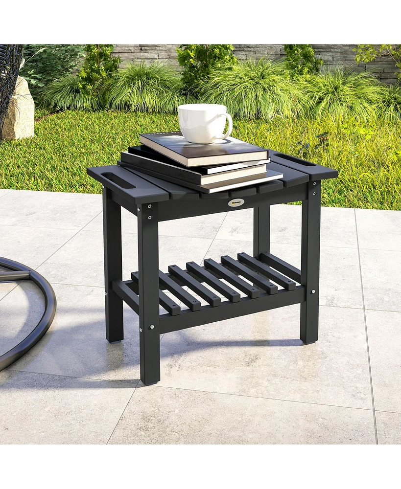 Outsunny 2-Tier Outdoor Side Table, Shower Bench with Handles