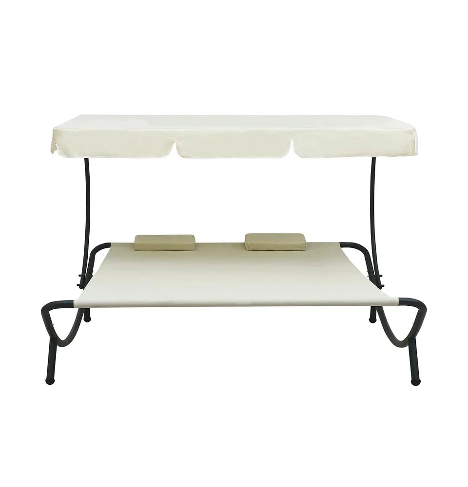 Patio Lounge Bed with Canopy and Pillows