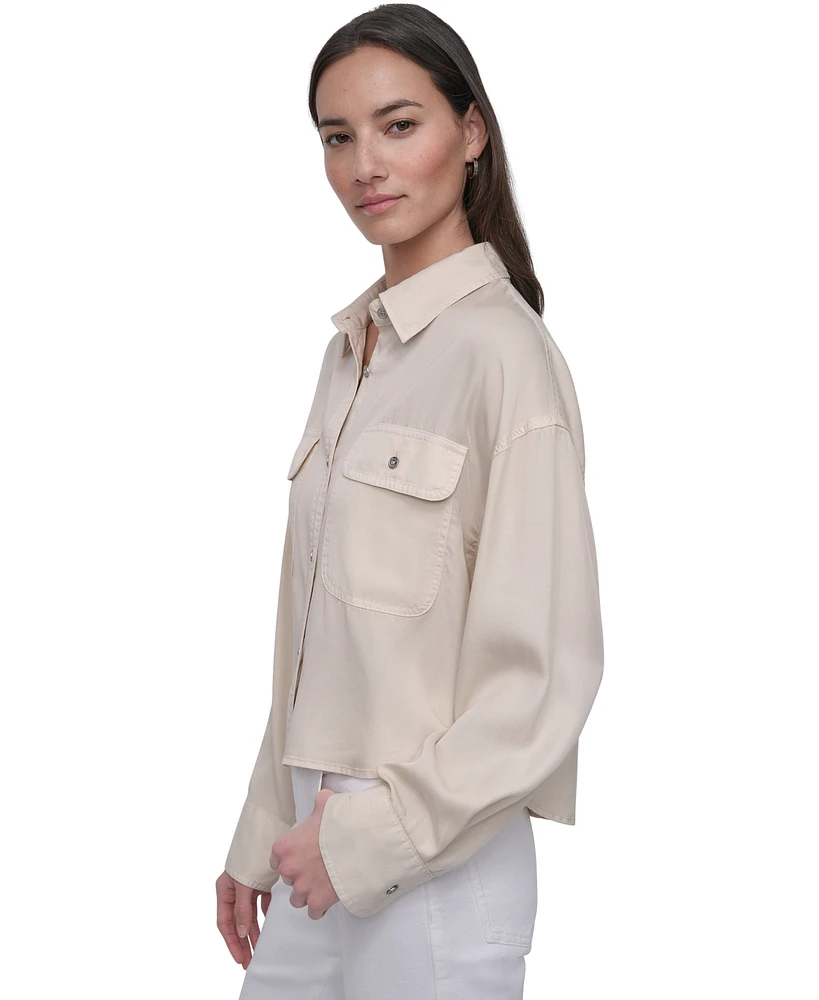 Dkny Jeans Women's Cropped Flap-Pocket Shirt