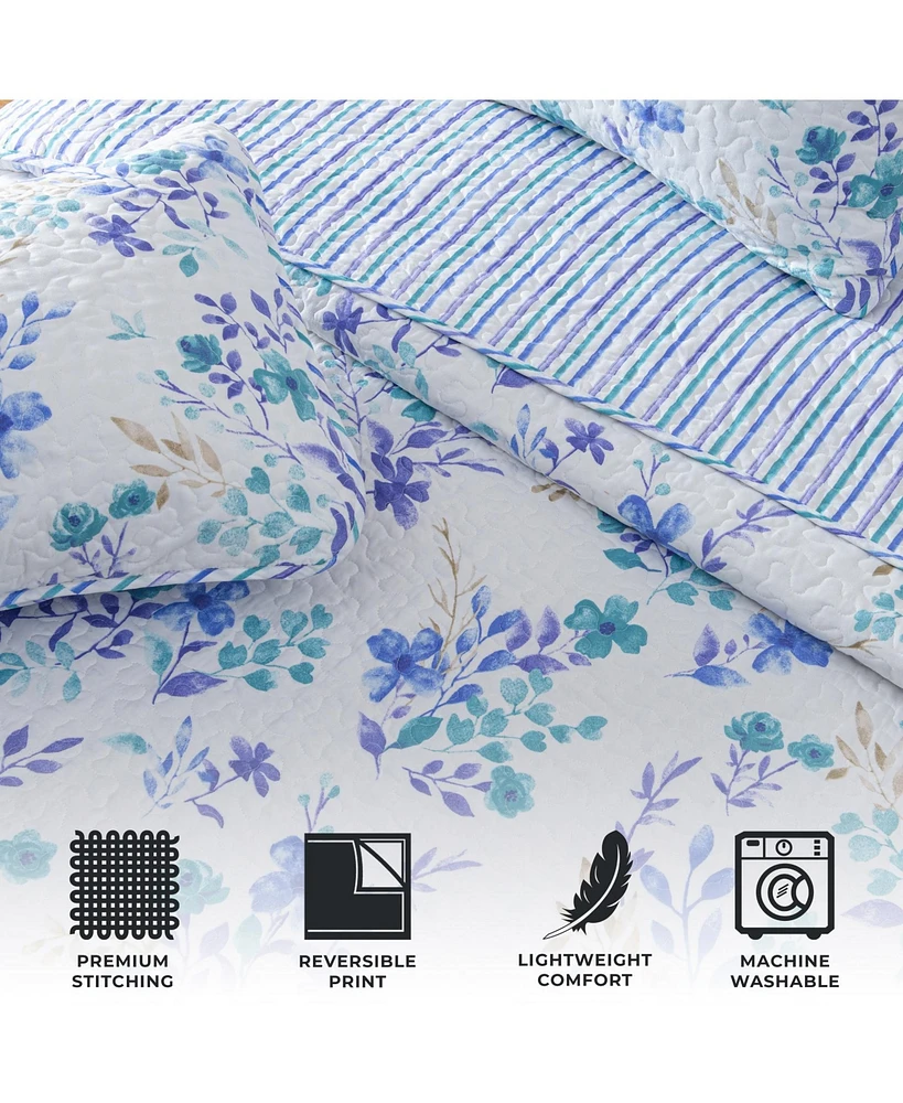 Linery & Co. Blue Floral Microfiber Quilt Set With Shams