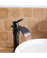 Waterfall Single Hole Single-Handle Low-Arc Bathroom Faucet With Supply Line in Matte Black