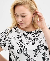 Style & Co Plus Printed Mixed-Media Relaxed Top