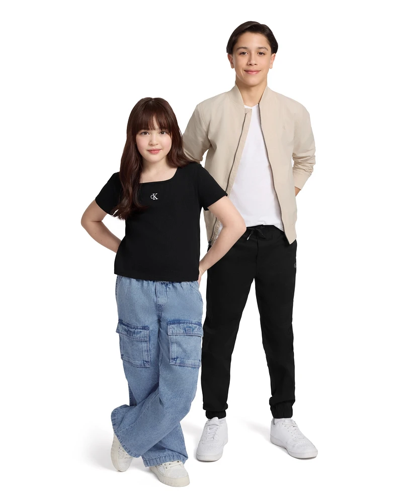 Calvin Klein Big Girls Short Sleeves Square Neck Ribbed T-shirt