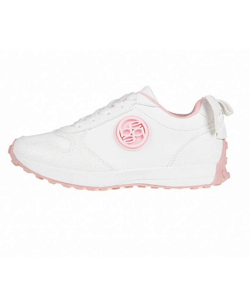 Bebe Little Girls with Bebe Medallion and Double Layer Bow at Back Jogger Sneakers