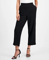 Ak Anne Klein Petite Textured Pull-On Mid-Rise Wide-Leg Pants