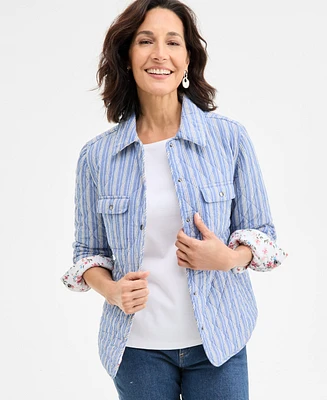 Style & Co Petite Patricia Reversible Quilted Cotton Shacket, Exclusively at Macy's