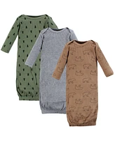 Hudson Baby Baby Boys Hudson Thermal Gown 3pk, Bear Tree, Newborn