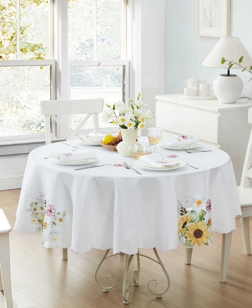 Elrene Sunflower and Daisies Cutwork Tablecloth