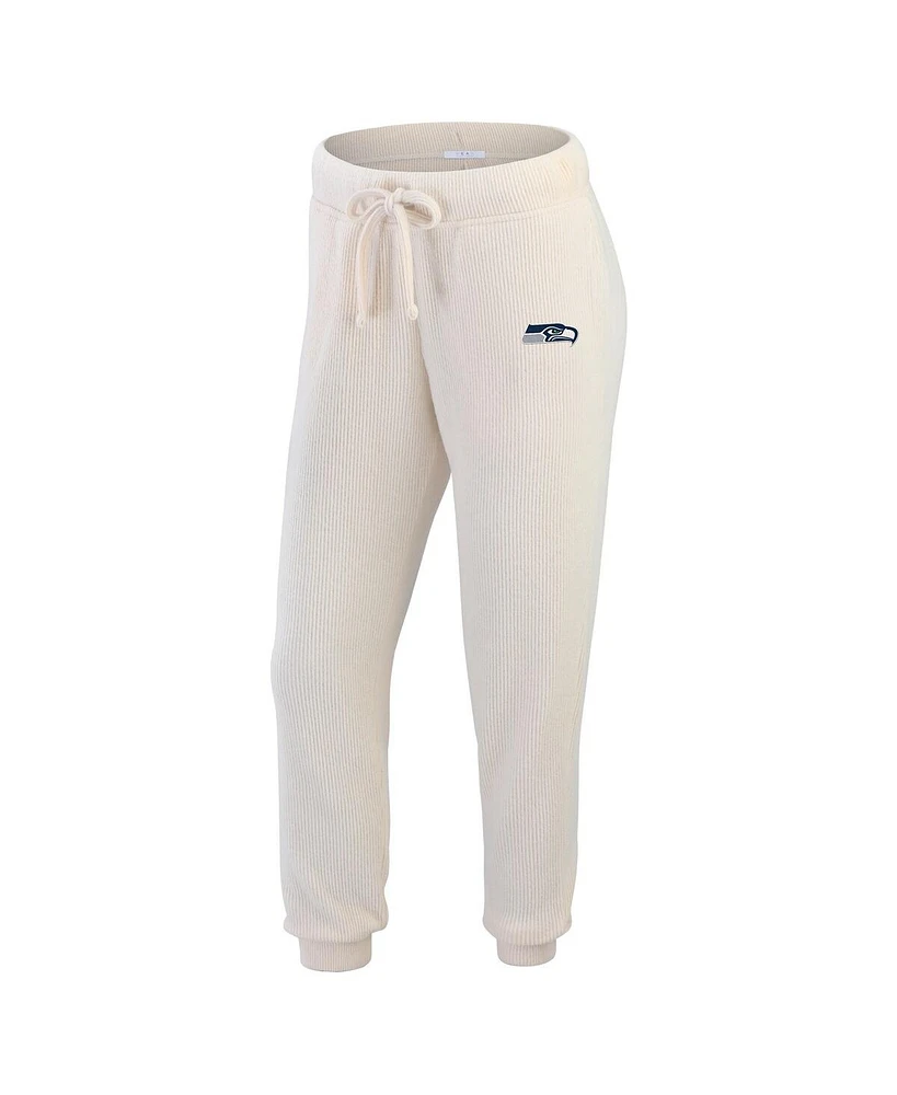 Wear by Erin Andrews Women's Oatmeal Seattle Seahawks Plus Rib-Knit Long Sleeve T-Shirt & Pants Lounge Set