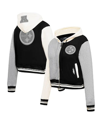Pro Standard Women's Gray Pittsburgh Steelers Reverse French Terry Color Block Full-Zip Hoodie