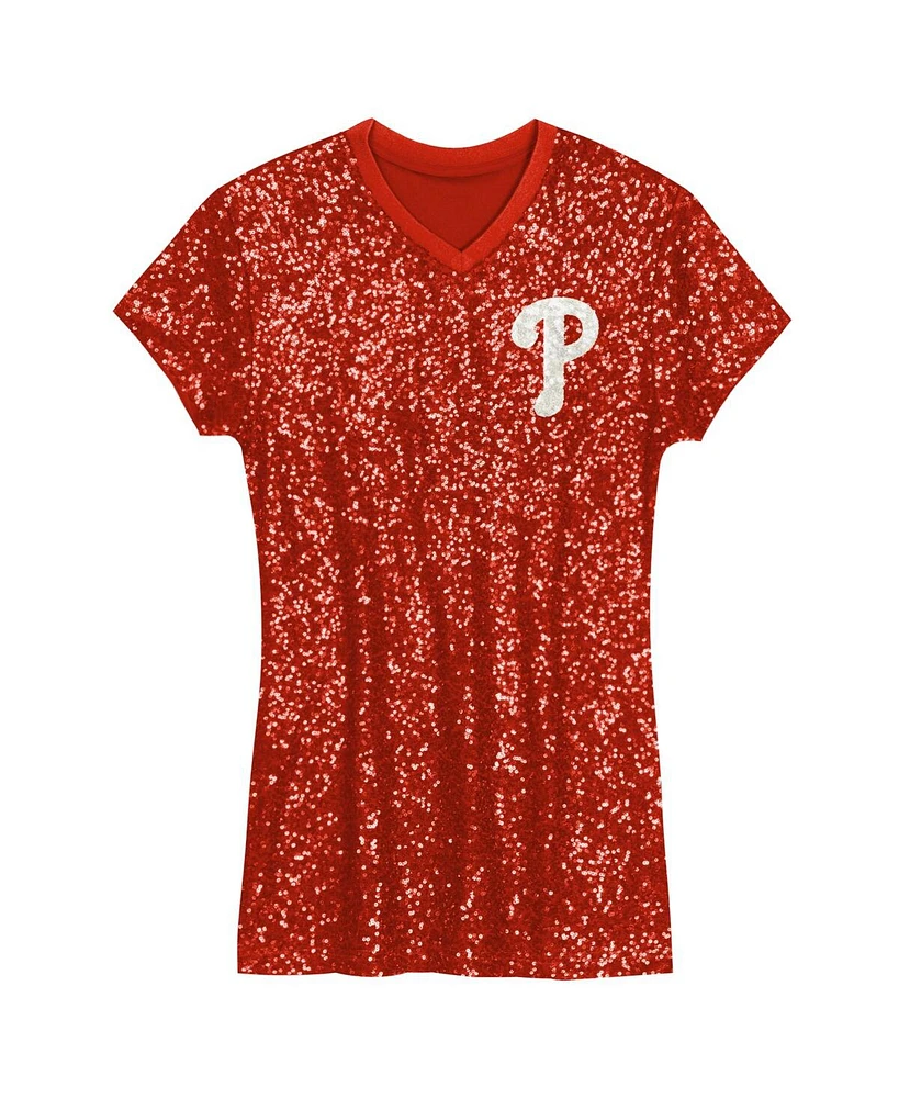 Outerstuff Girls Preschool Red Philadelphia Phillies Sequin V-Neck Dress