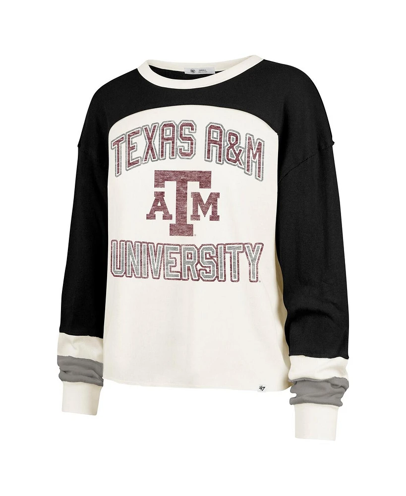 '47 Brand Women's Cream Texas A&M Aggies Double Header Curve Raglan Long Sleeve T-Shirt